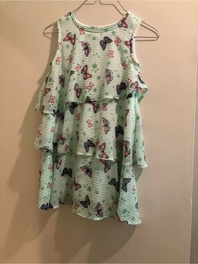wonder nation Mint Green Girls' Dress with Butterfly Accents